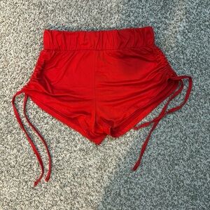 Forever 21 Red Ruched Drawstring Fitted Shorts